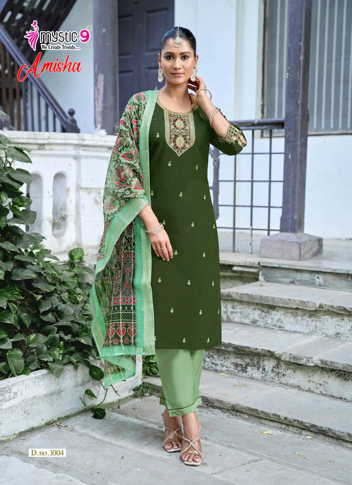 Amisha Vol 1 Mystic 9 Roman Silk Readymade Pant Style Suits Exporter