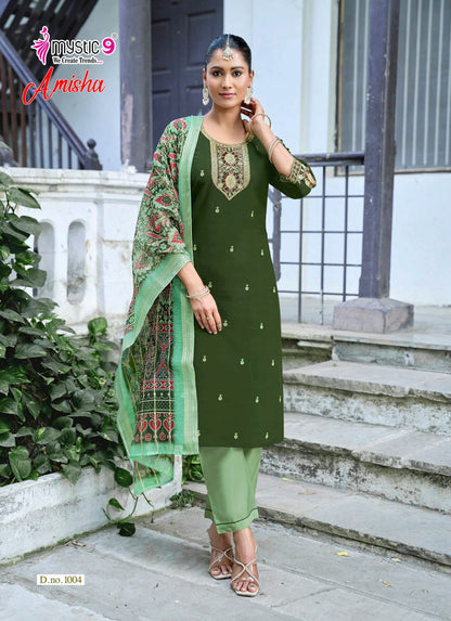 Amisha Vol 1 Mystic 9 Roman Silk Readymade Pant Style Suits Exporter