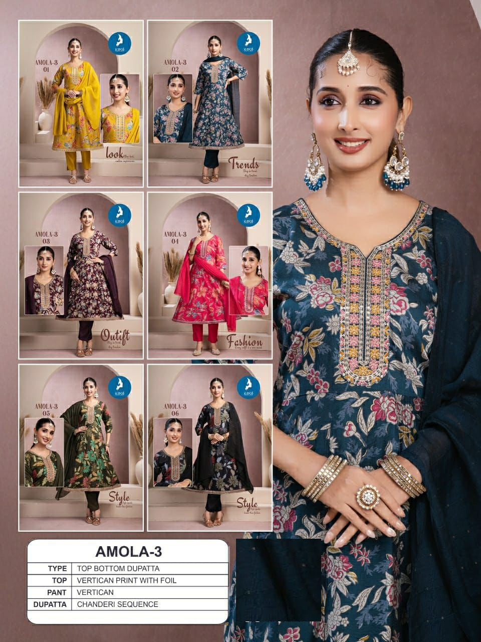 Amola 3 Kaya Vertican Print Readymade Anarkali Suits Exporter Ahmedabad