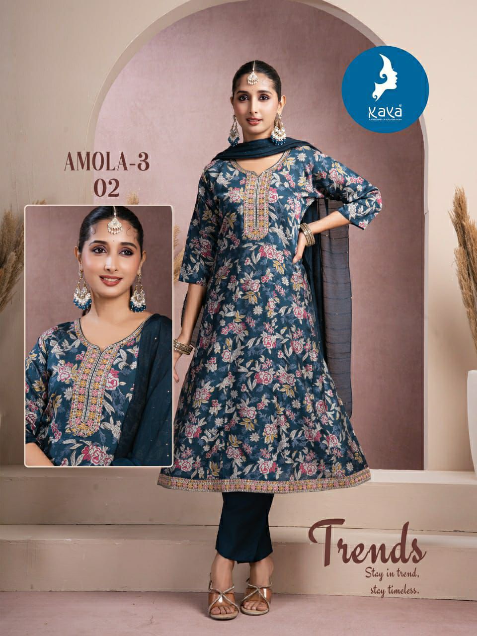 Amola 3 Kaya Vertican Print Readymade Anarkali Suits Exporter Ahmedabad