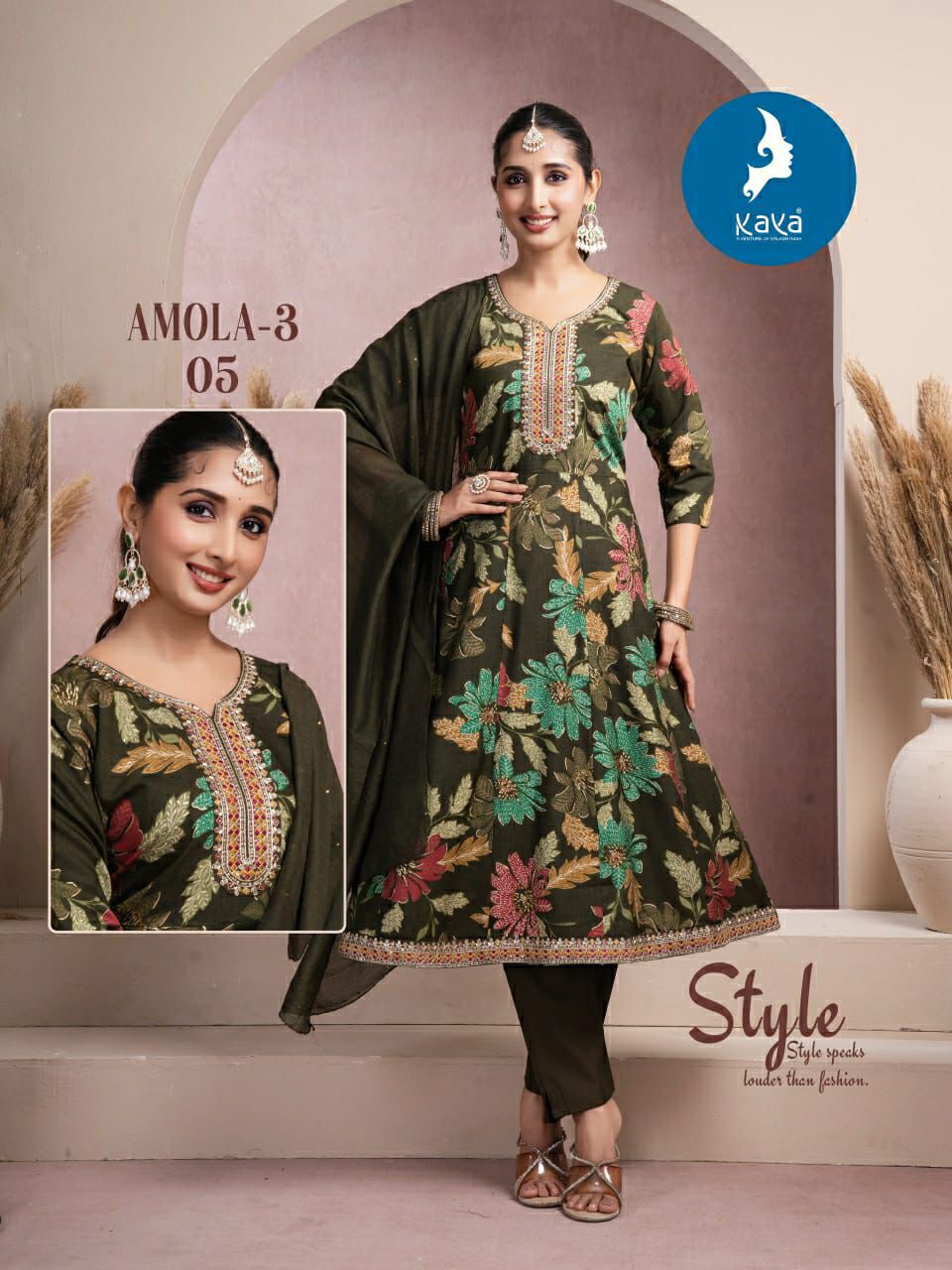 Amola 3 Kaya Vertican Print Readymade Anarkali Suits Exporter Ahmedabad