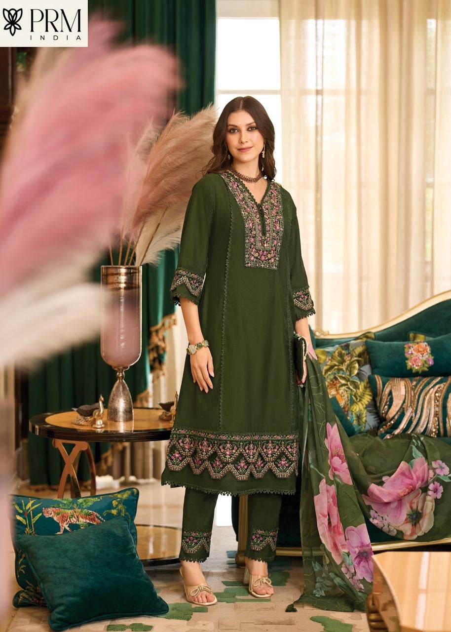 Amoro Prm India Roman Silk Readymade Pant Style Suits Wholesaler India