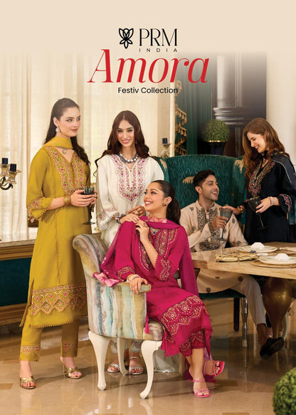 Amoro Prm India Roman Silk Readymade Pant Style Suits Wholesaler India