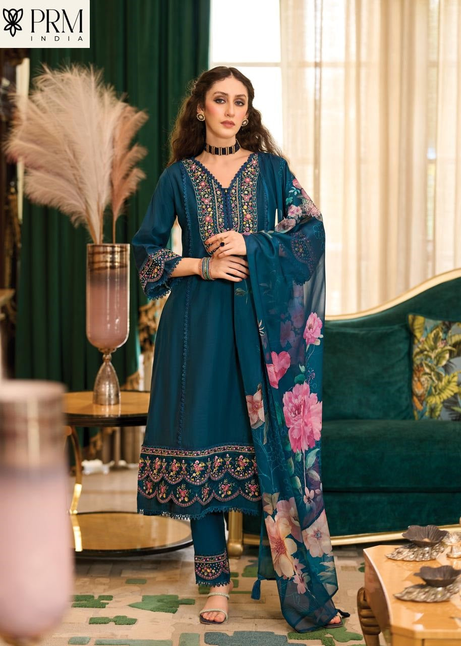 Amoro Prm India Roman Silk Readymade Pant Style Suits Wholesaler India
