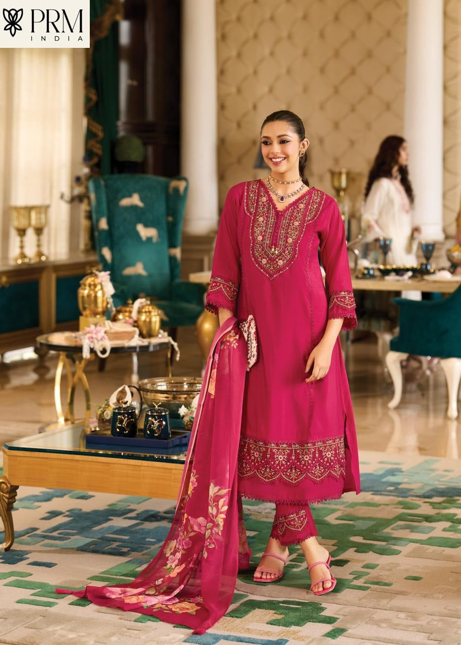 Amoro Prm India Roman Silk Readymade Pant Style Suits Wholesaler India