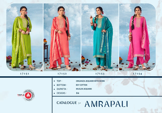 Amrapali Triple Aaa Organza Jacquard Pant Style Suits Wholesale