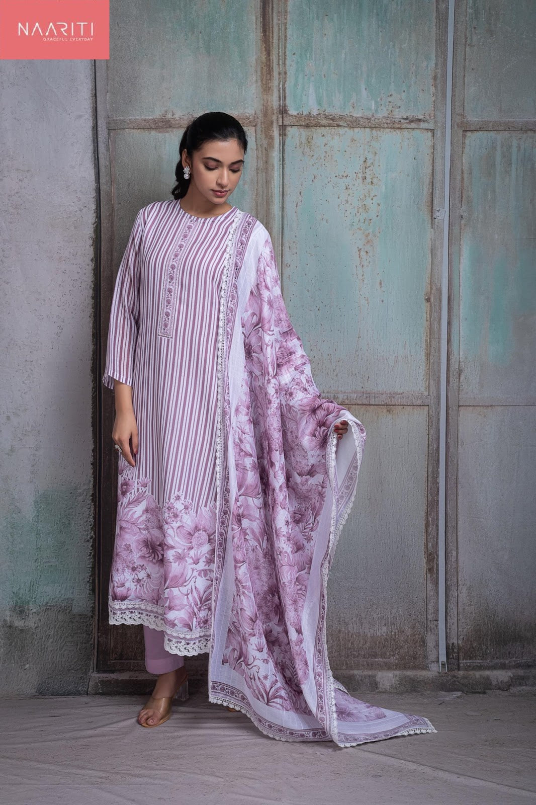Amrin Pink Naariti Linen Pant Style Suits Wholesale Rate