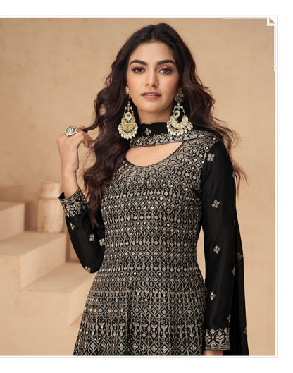 Amrita Aashirwad Creation Chinon Silk Readymade Plazzo Style Suits Wholesaler Ahmedabad