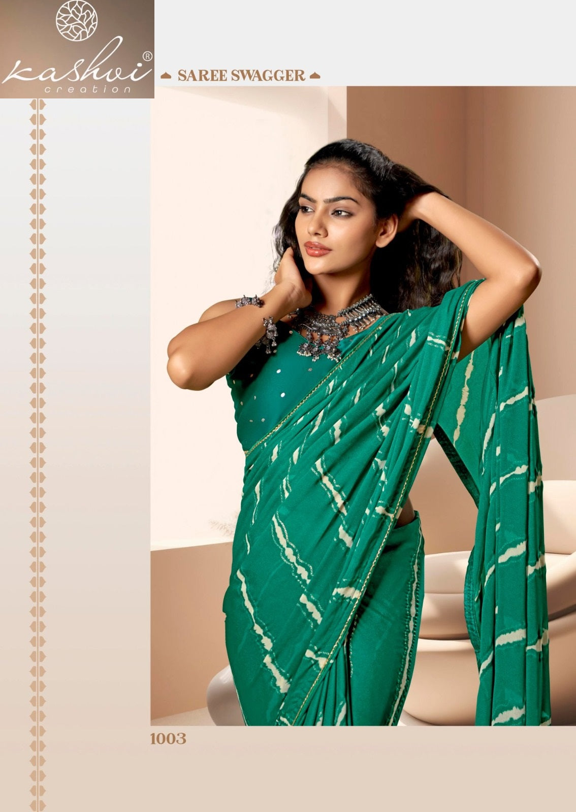 Amrita Kashvi Creation Dull Moss Sarees Wholesaler Gujarat