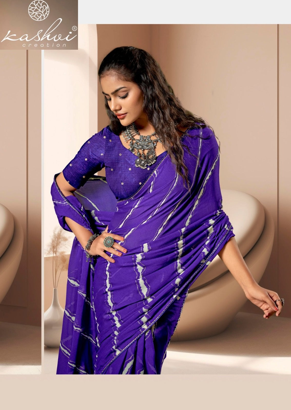 Amrita Kashvi Creation Dull Moss Sarees Wholesaler Gujarat