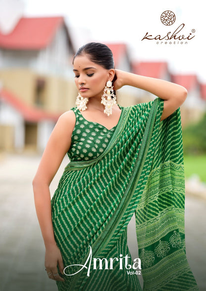 Amrita Vol 2 Kashvi Creation Dull Moss Sarees Wholesale Rate