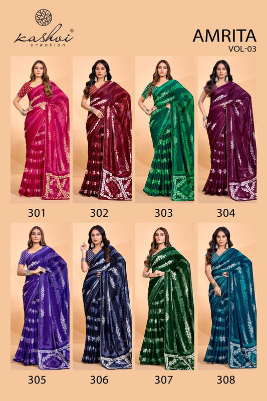 Amrita Vol 3 Kashvi Creation Dull Moss Sarees Wholesaler India