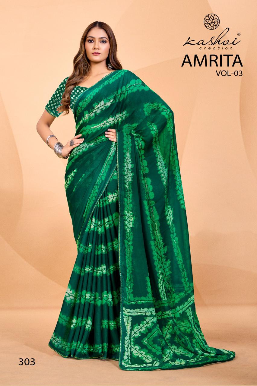 Amrita Vol 3 Kashvi Creation Dull Moss Sarees Wholesaler India