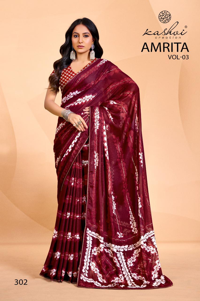 Amrita Vol 3 Kashvi Creation Dull Moss Sarees Wholesaler India