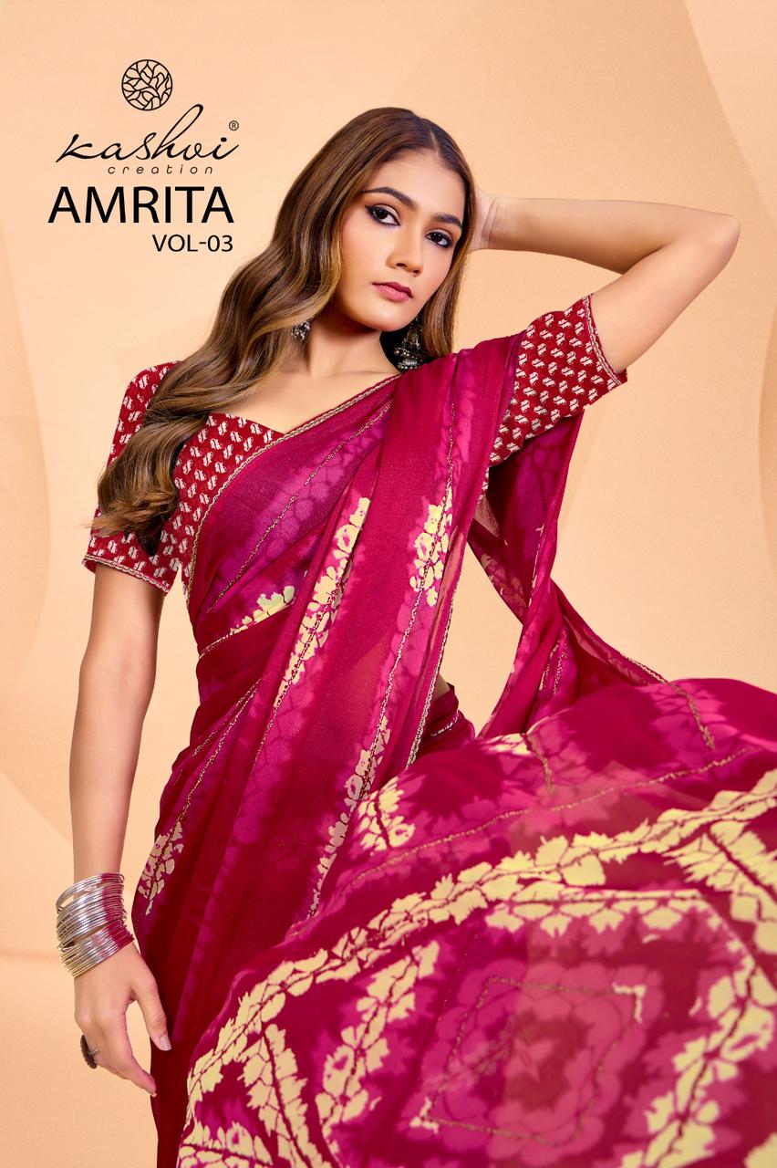 Amrita Vol 3 Kashvi Creation Dull Moss Sarees Wholesaler India