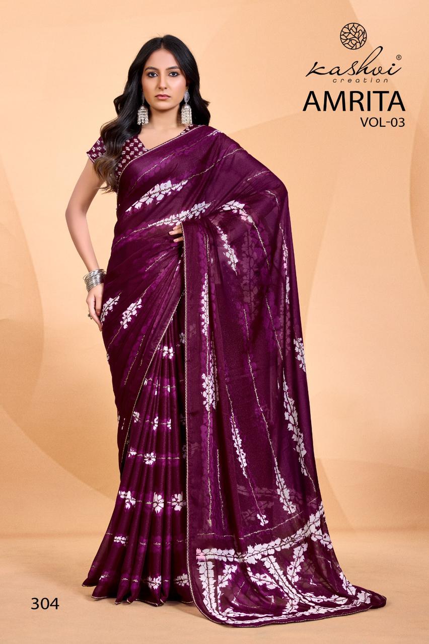 Amrita Vol 3 Kashvi Creation Dull Moss Sarees Wholesaler India