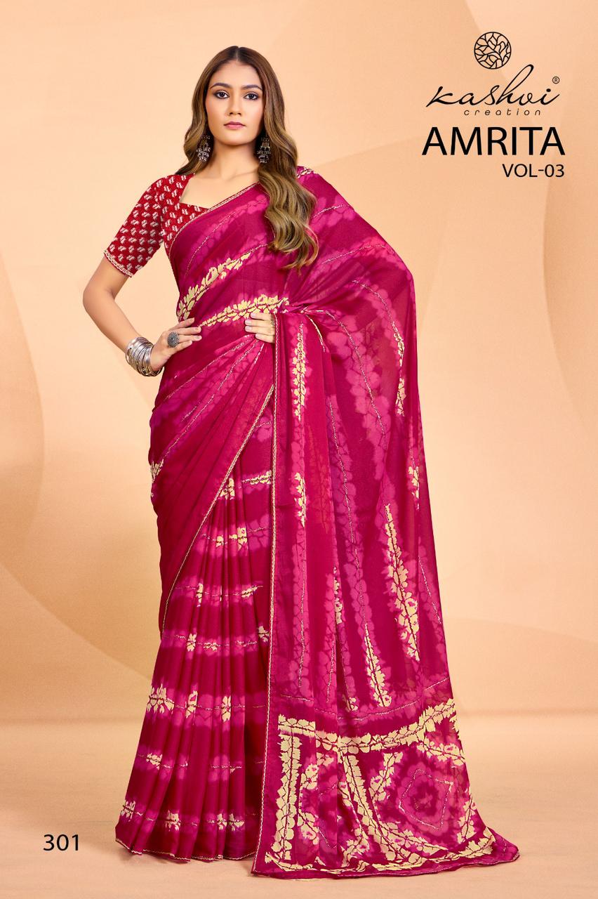 Amrita Vol 3 Kashvi Creation Dull Moss Sarees Wholesaler India