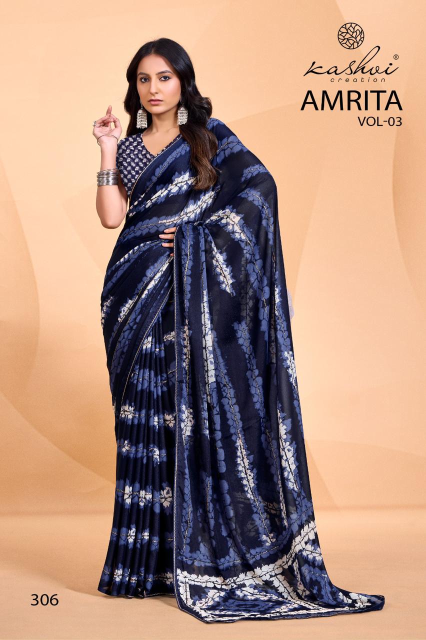 Amrita Vol 3 Kashvi Creation Dull Moss Sarees Wholesaler India