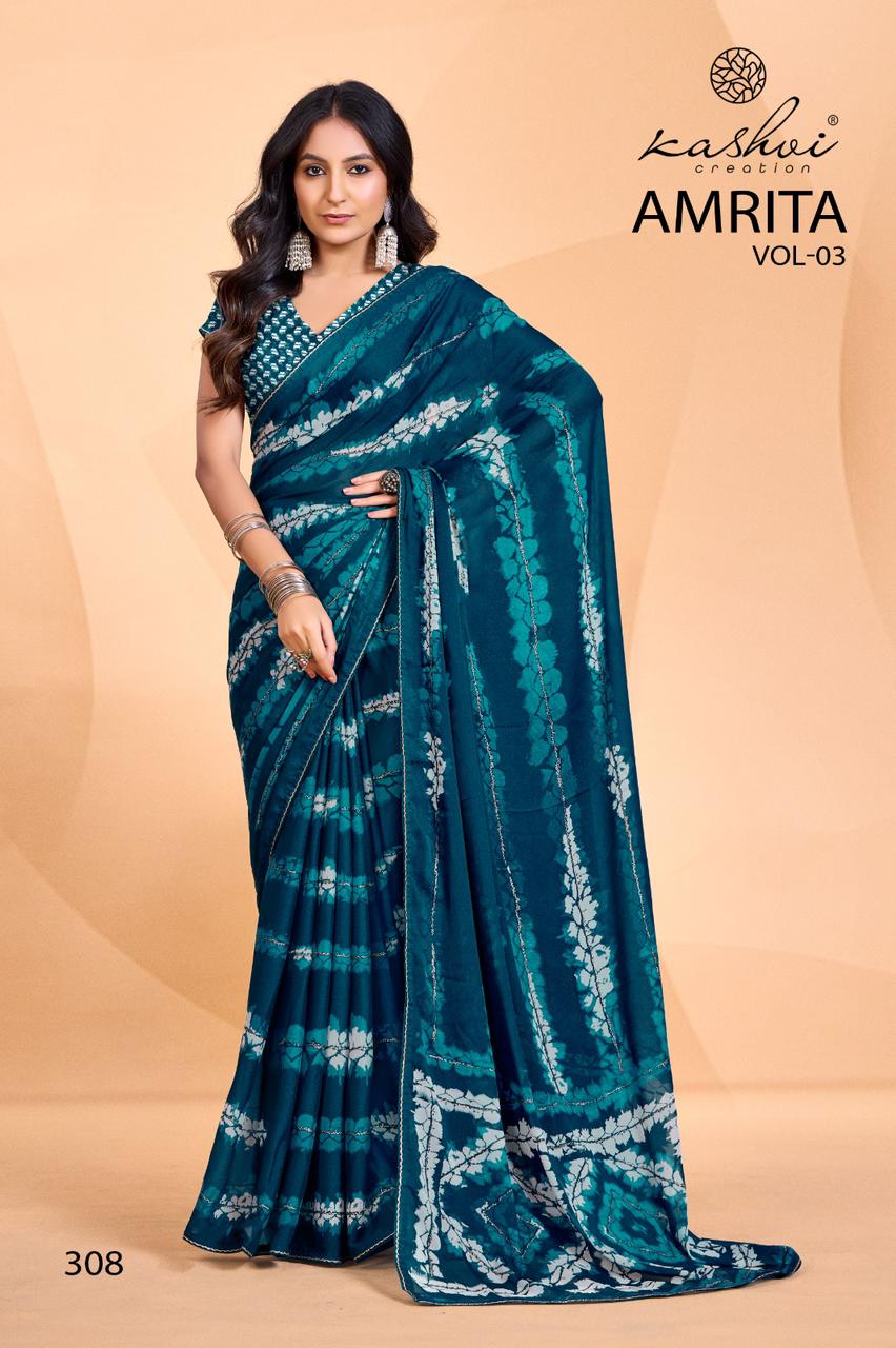 Amrita Vol 3 Kashvi Creation Dull Moss Sarees Wholesaler India