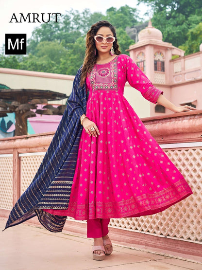 Amrut Mf Rayon 14Kg Readymade Pant Style Suits Wholesale Price