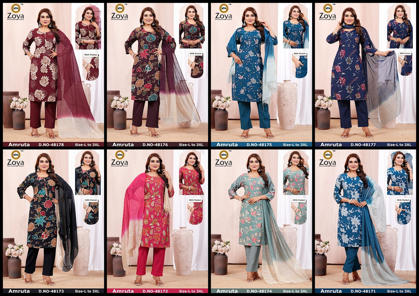 Amruta 0906 Zoya Vertican Readymade Pant Style Suits Supplier India