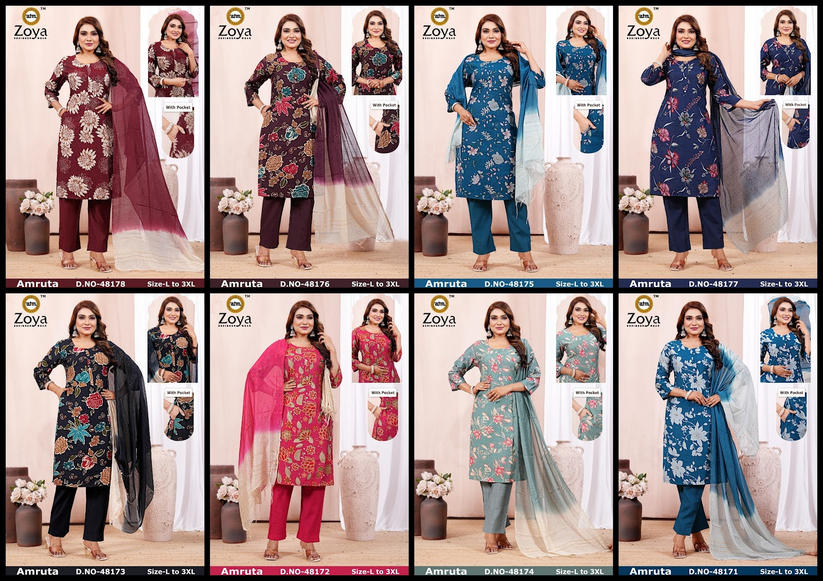 Amruta 0906 Zoya Vertican Readymade Pant Style Suits Supplier India