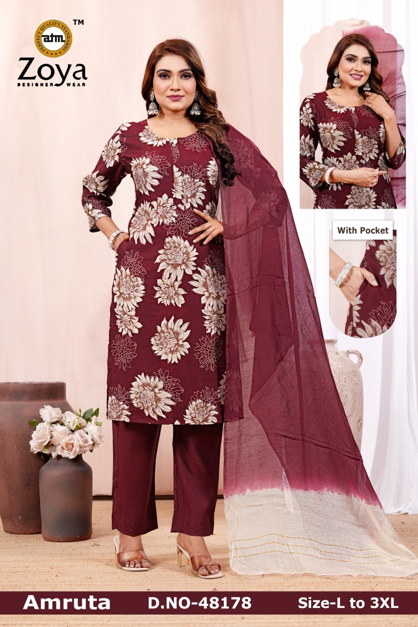 Amruta 0906 Zoya Vertican Readymade Pant Style Suits Supplier India