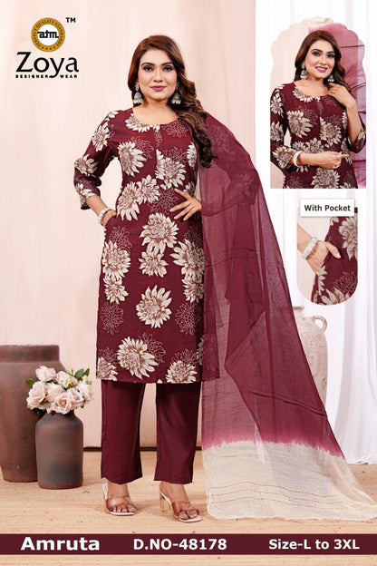 Amruta 0906 Zoya Vertican Readymade Pant Style Suits Supplier India