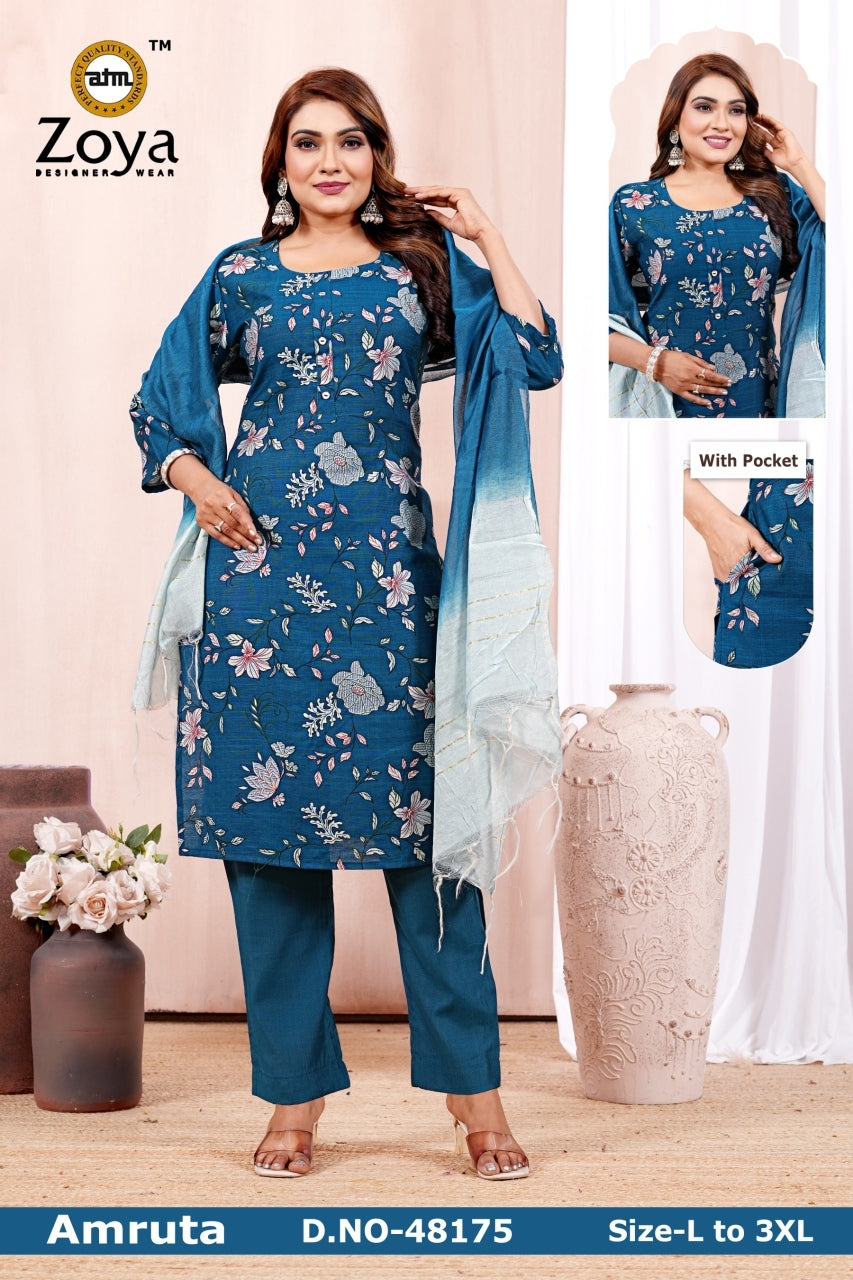 Amruta 0906 Zoya Vertican Readymade Pant Style Suits Supplier India