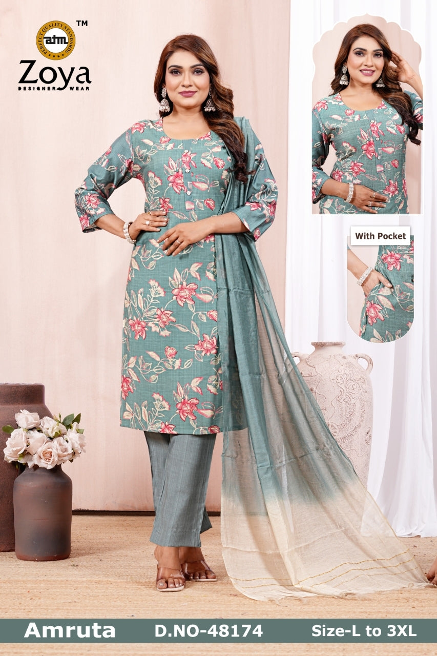Amruta 0906 Zoya Vertican Readymade Pant Style Suits Supplier India