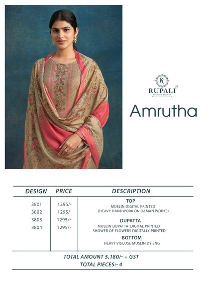 Amrutha Rupali Viscose Muslin Pant Style Suits Supplier India