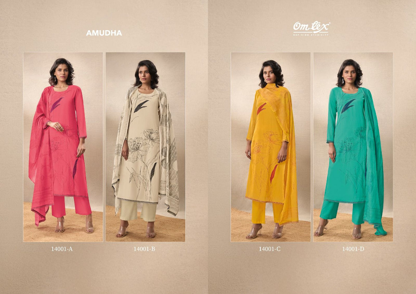 Amudha Omtex Chanderi Silk Pant Style Suits Wholesaler India