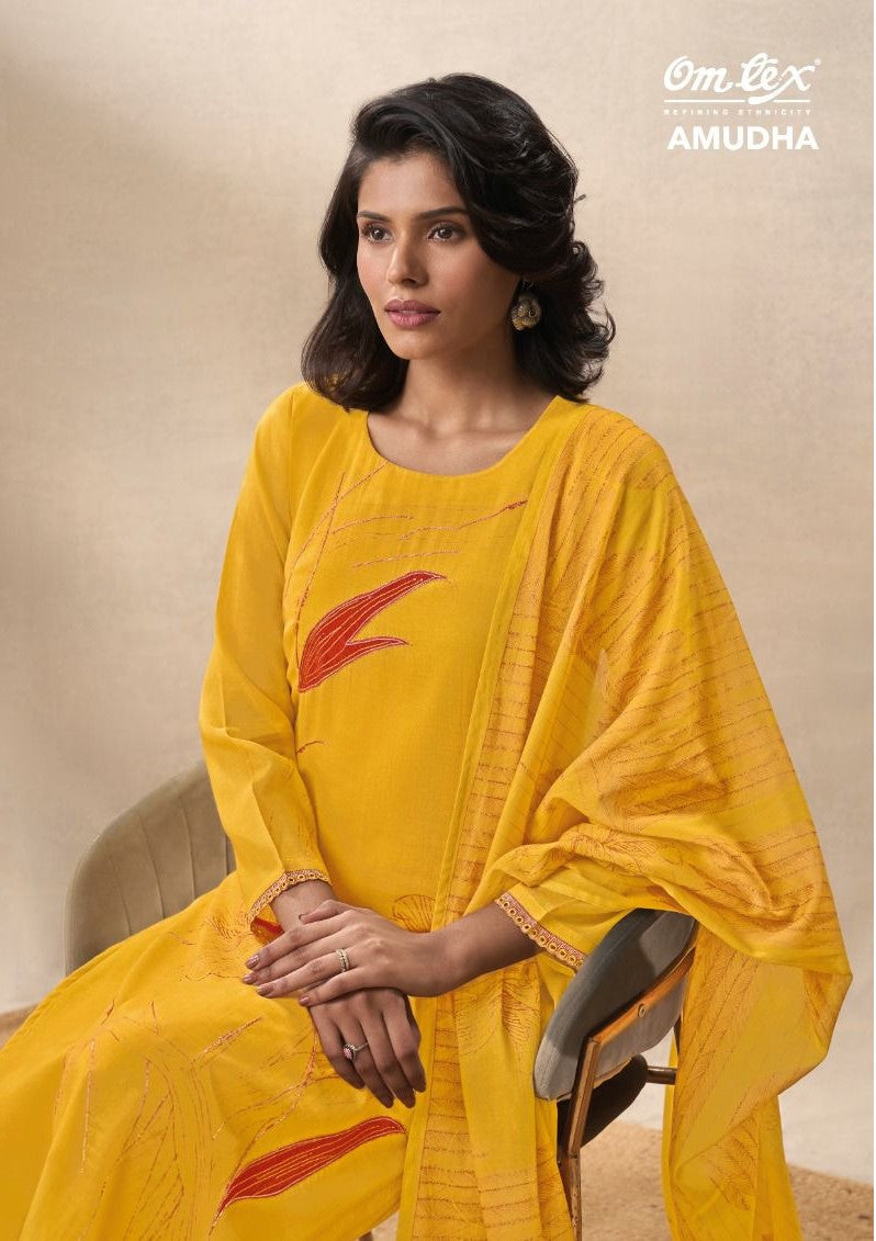 Amudha Omtex Chanderi Silk Pant Style Suits Wholesaler India