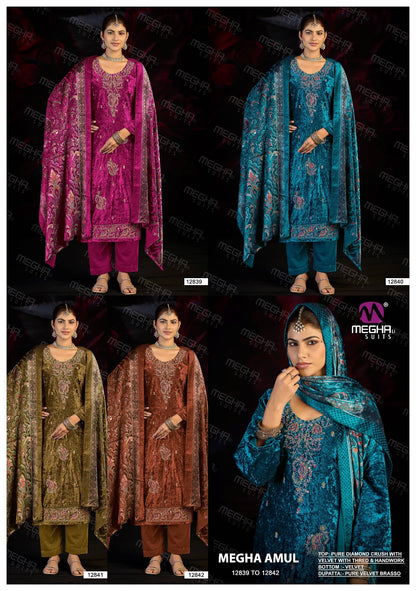 Amul Megha Crush Velvet Suits Supplier