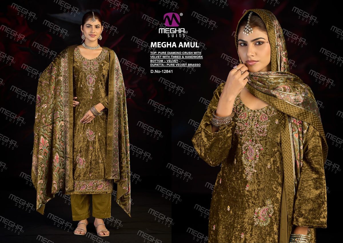 Amul Megha Crush Velvet Suits Supplier
