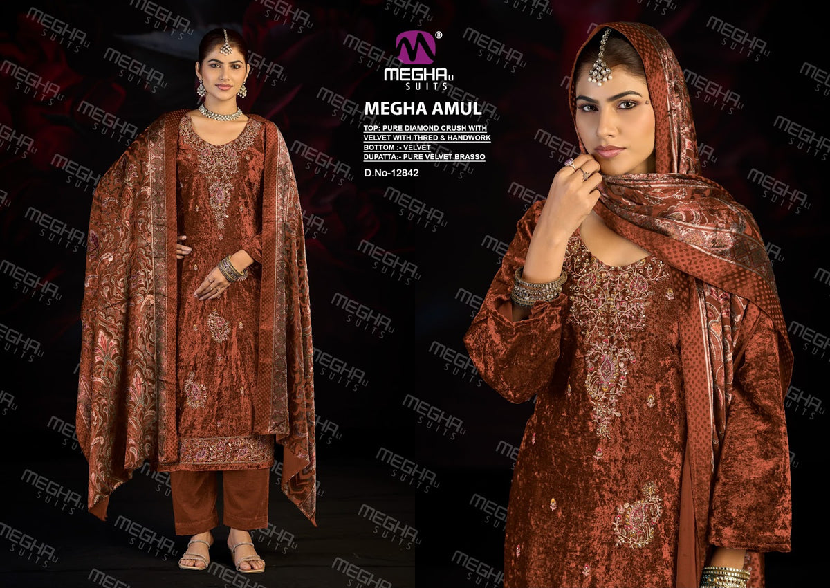 Amul Megha Crush Velvet Suits Supplier