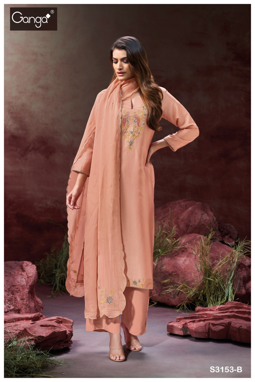 Amvi 3153 Ganga Premium Bemberg Plazzo Style Suits Exporter Gujarat
