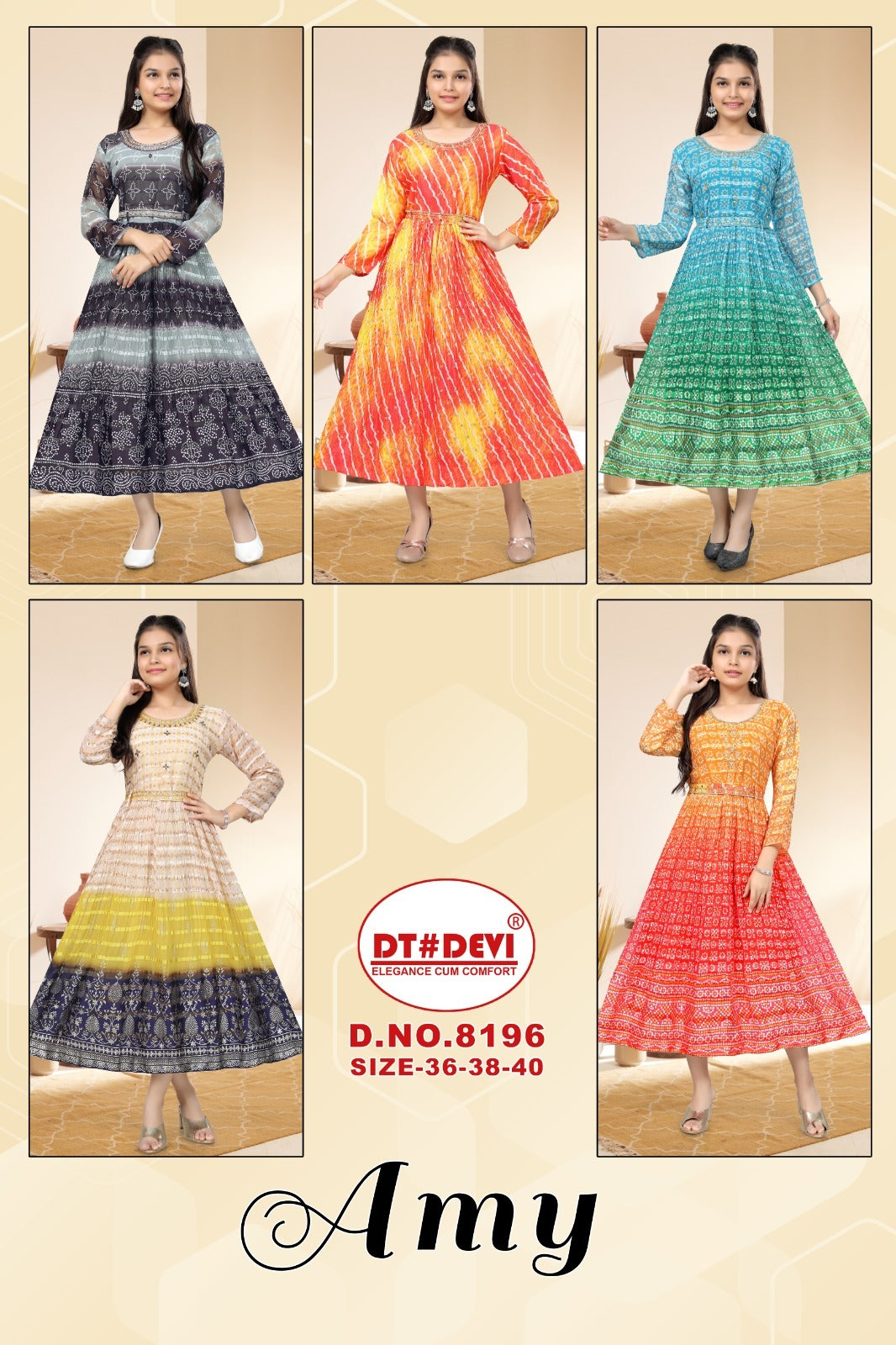 Amy Dn 8196 Dt Devi Silk Girls Kurti Supplier