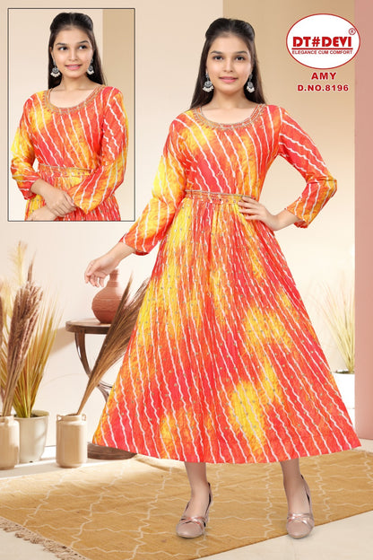 Amy Dn 8196 Dt Devi Silk Girls Kurti Supplier