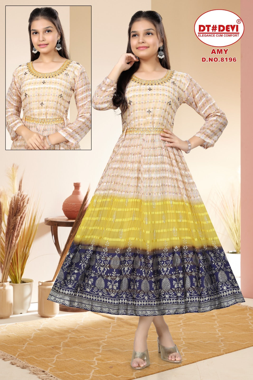 Amy Dn 8196 Dt Devi Silk Girls Kurti Supplier