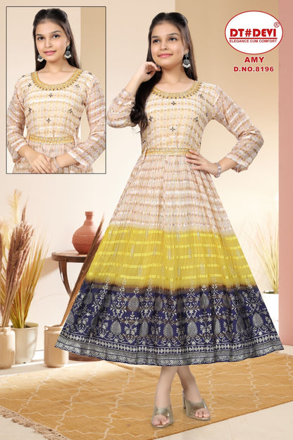 Amy Dn 8196 Dt Devi Silk Girls Kurti Supplier