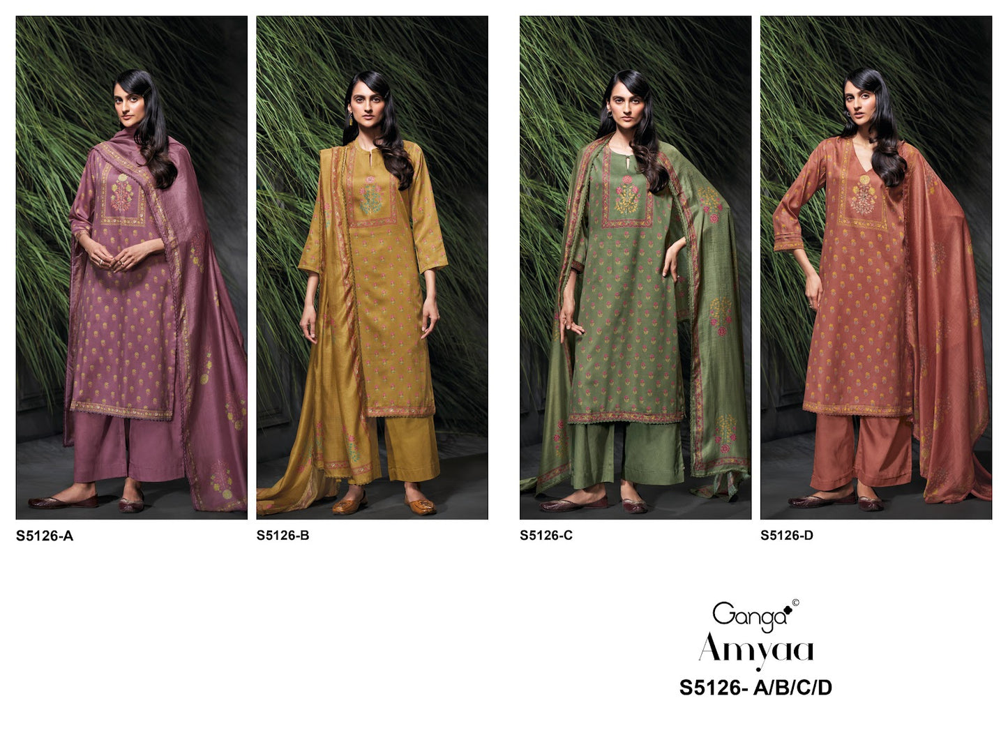 Amyaa S5126 Ganga Cotton Satin Plazzo Style Suits Wholesale Price