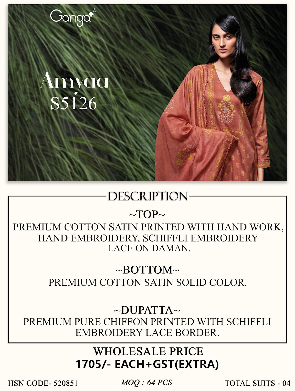 Amyaa S5126 Ganga Cotton Satin Plazzo Style Suits Wholesale Price