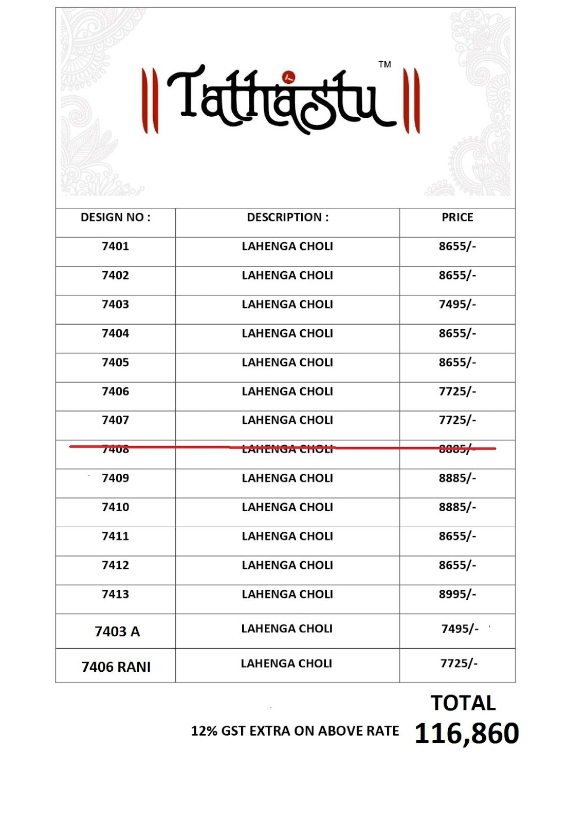 Anaara 7400 Series Tathastu Lehenga Choli Supplier Gujarat