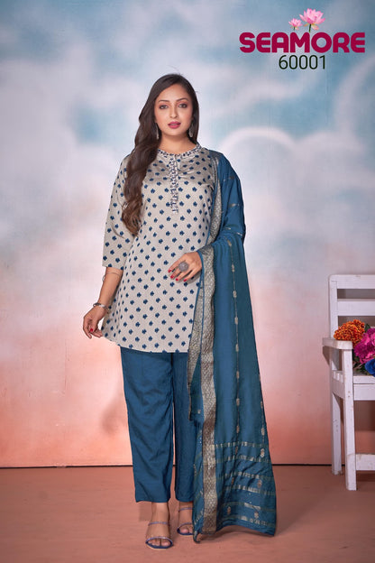Anaaya Seamore Roman Silk Readymade Pant Style Suits Manufacturer Ahmedabad