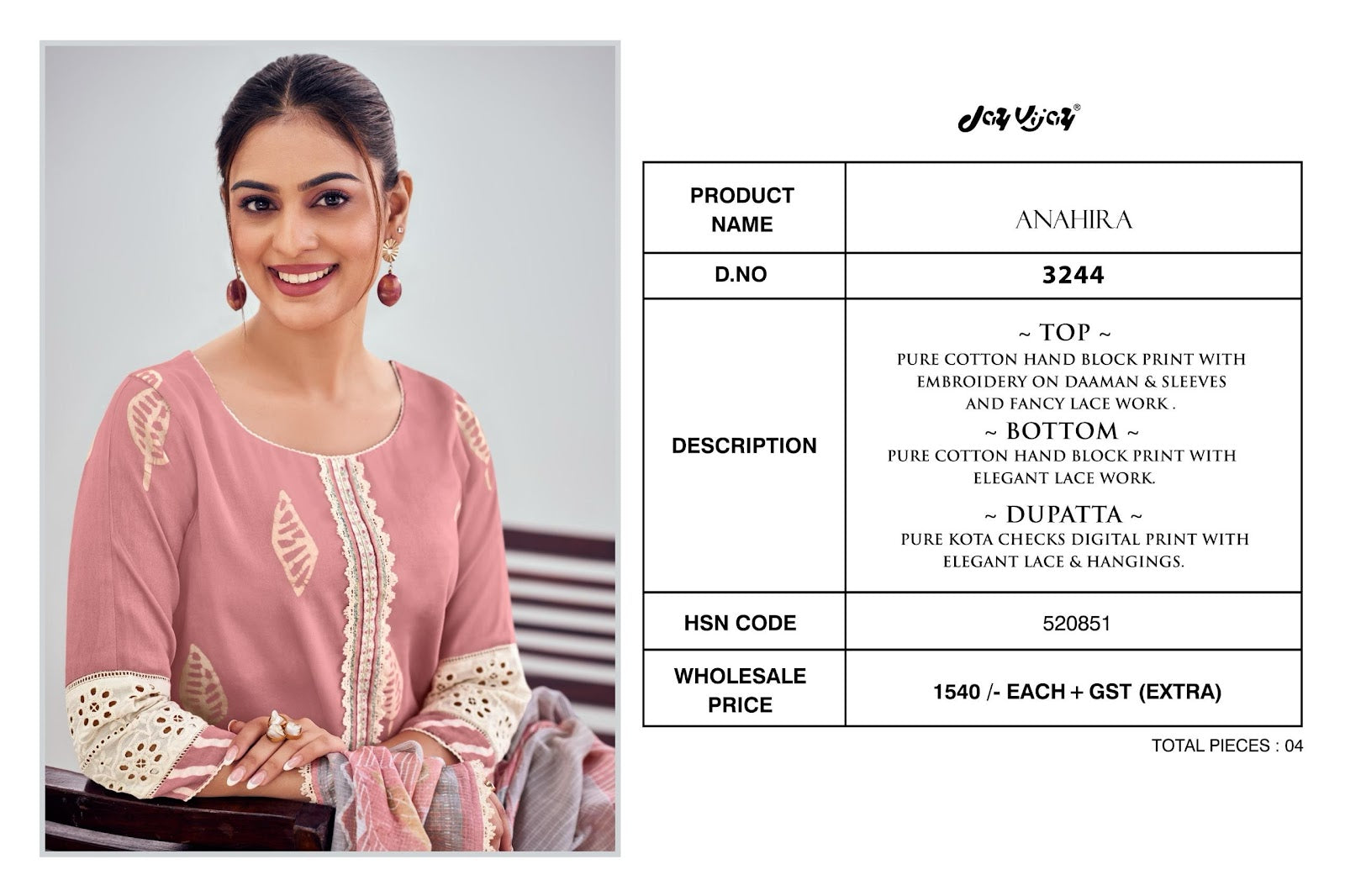 Anahira Jay Vijay Pure Cotton Pant Style Suits Supplier Ahmedabad
