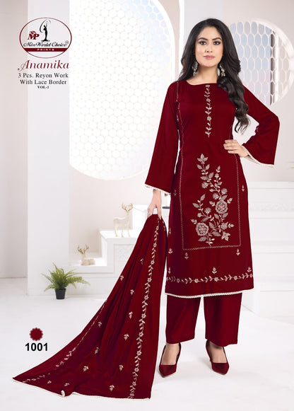 Anamika Vol 1 Miss World Choice Rayon Pant Style Suits Supplier Gujarat