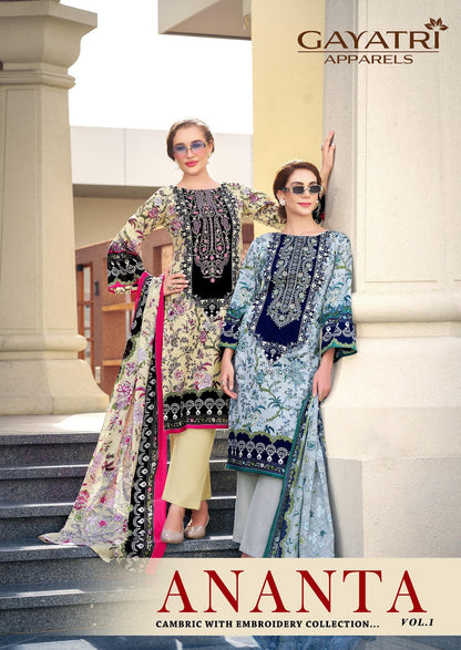 Ananta Vol 1 Gayatri Cambric Cotton Karachi Salwar Suits Supplier Gujarat