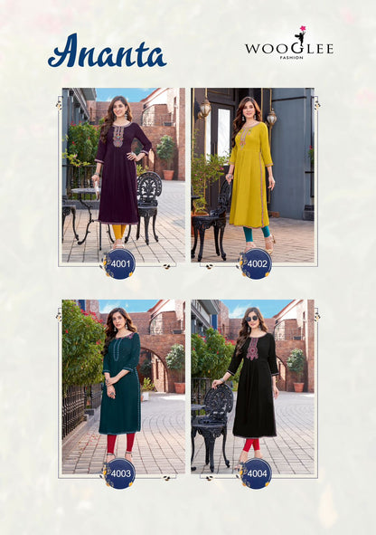 Ananta Wooglee Wrinkle Rayon Long Kurtis Exporter India