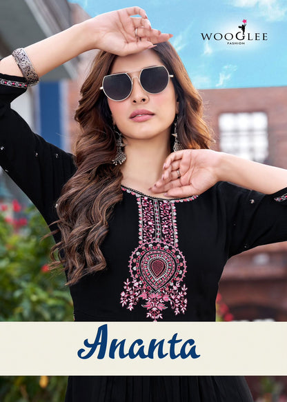 Ananta Wooglee Wrinkle Rayon Long Kurtis Exporter India